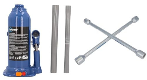 cartrend hydraulischer Wagenheber, Stockwagenheber & 10870 Kreuzschlüssel für sicheren, schnellen Reifenwechsel, Radkreuz, Radschlüssel für Fast alle gängigen Autos