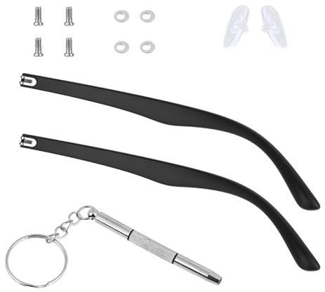 KALIONE 1 Pair Glasses Arm Replacement, Glasses Legs Replacement Eyeglass Arm Replacement Eyeglasses Arms Legs Replacement Accessories With Screws, Washers, Screwdrivers, Nose Pads (Black)