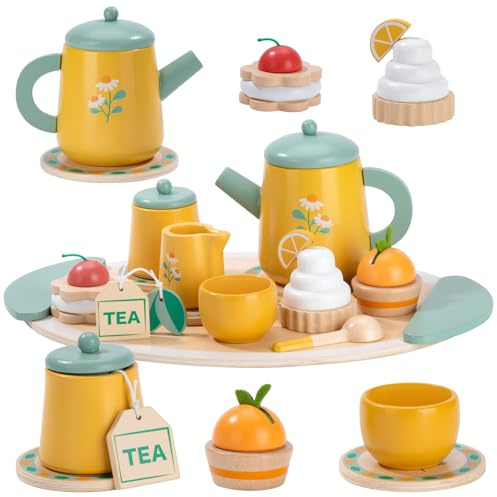 Set Cucina Bambini Gioco Bambina 3-8 Anni Cucina Giocattolo Legno Montessori Giochi di Ruolo Regalo Natale Compleanno (giallo)