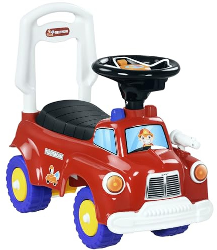 AIYAPLAY Porteur Trotteur Enfants véhicule à Pousser Camion de Pompier 18-36 Mois Coffre phares Musique Rouge