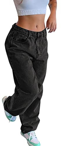 Y2K Hose Baggy Jeans Damen Low Waist Boyfriend Hosen Mädchen Pants Schwarz Blau