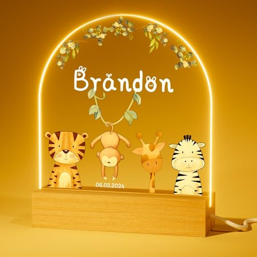 iDIY Personalisierte Geschenke Baby - Nachtlicht Personalisiert, Babygeschenke zur Geburt Mädchen, Geschenk zur Geburt Junge - Dschungelfreunde