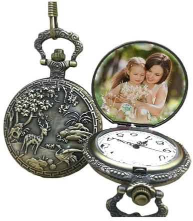 Relojes de bolsillo personalizados de aleación estilo vintage con cadena y cintura y collar y caja de regalo para hombre/mujer/papá y novios