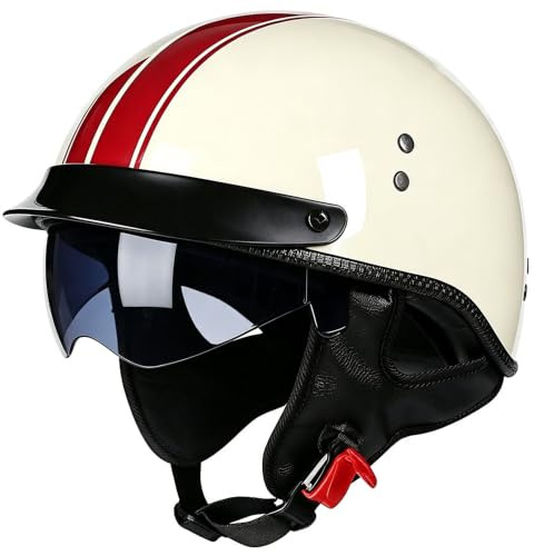 Retro Motorrad Halbhelme, Motorrad Jethelm mit Visier, Halbschalenhelm ECE Zulassungiber Motorradhelm Braincap für Herren und Damen, Halbhelm Retro Motorradhelm