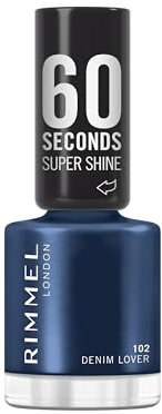 Rimmel 60 Seconds Super Shine Nail Polish, 102 Denim Lover, Quick-Dry Nail Polish, Ultra-Shiny Finish, Easy to Apply, Vibrant Colour, Long-Wearing, Clean and Improved Formula, Vegan, 8ml