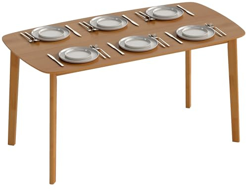HOMCOM 150 cm Rectangular Dining Table, Rustic Kitchen Table with Solid Wood Frame and Round Corners for Dining Room, Living Room, Home Office, Light Brown