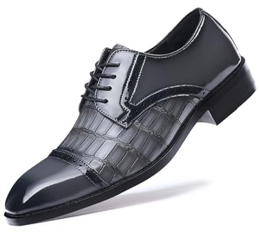 Mens Vintage Crocodile Print Business Casual Oxfords Derby Formal Square Cap Toe Dress Shoes for Men (Grey, Adult, Men, 11, Numeric, US Footwear Size System, Medium)