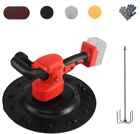 2 in 1 Cordless Wall Smoothing Machine and Concrete Mixer, Brushless Tool with 4 Trowel Discs and Mixing Rod, 6 Speeds, 40–300RPM, Compatible with Ma-Kita Battery