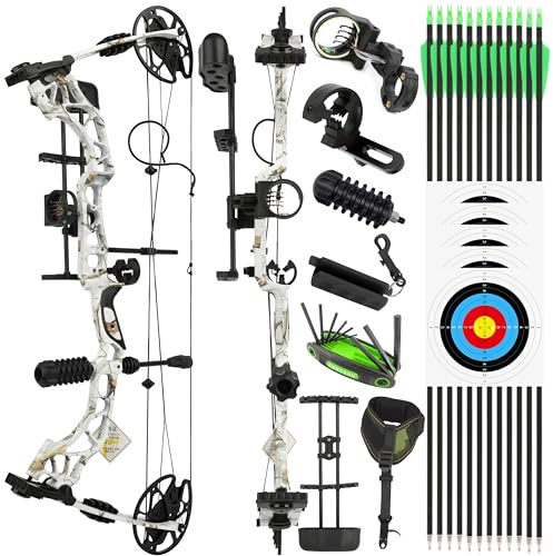 Kit arco compound regolabile 35-70 libbre - Lunghezza di tiro 16-30, IBO 320 FPS Set per tiro con l'arco con accessori per la caccia/il tiro al bersaglio (bianco)