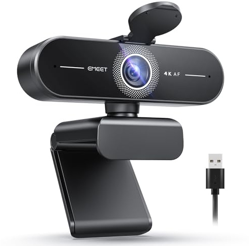 EMEET C60E 4K Webcam per Streaming e Gaming, Messa a Fuoco Automatica PDAF, Doppio Microfono, Telecamera per Streaming Live con Correzione Automatica Della Luce, USB Plug & Play, Webcam per PC e Mac