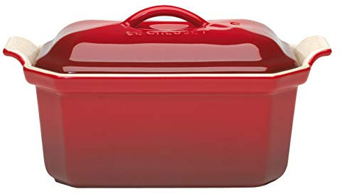 Le Creuset Pastetenform mit Presse aus Steinzeug, 16 cm, 0.6 L, Kirschrot, 91008406064000