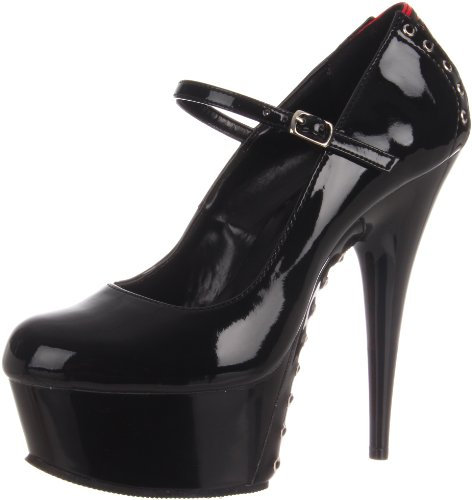 Pleaser DELIGHT-687FH, Damen Plateau Sandalen, Schwarz (Schwarz (Blk-Red Pat/Blk)), 44 EU (11 Damen UK) - 14 M US