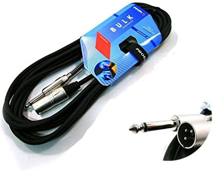 PROEL BULK220LU1 Cavo professionale audio per Microfono con connessioni spina jack Mono Ø 6.3 mm a spina volante XLR 3P Maschio, Nero