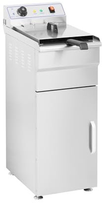 Royal Catering Friteuse avec meuble (16 L, 6000 W, 400 V, 60 – 200 °C, 34 x 53 x 94 cm, acier inoxydable, panier et couvercle)