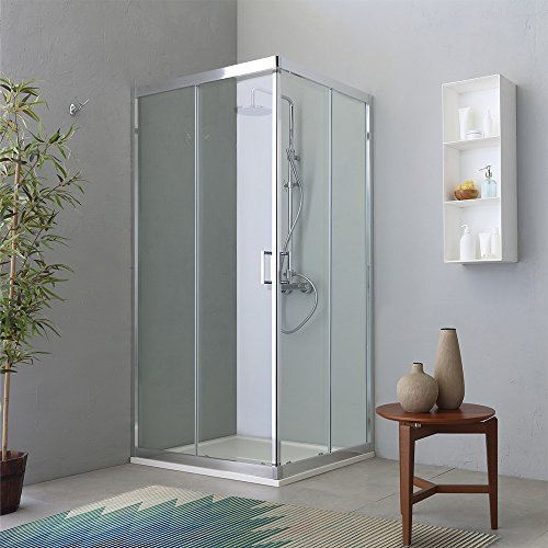 Kiamami Valentina - Cabine de douche d'angle deux portes coulissantes transparentes 80x100 profilé plat | Fly