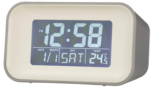 Acctim Alta Retro Digital Alarm Clock Crescendo Alarm Date & Temperature Display Owl Grey 15867