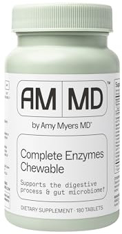 Amy Myers MD Digestive Enzymes Chewable – Complete Enzymes Support Leaky Gut, Acid Reflux, Gas, Bloating, Gluten Exposure – Amylase, Lipase, Lactase, Alkaline, Protease, Sucrase + More – 180 Tablets