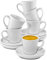 Cosumy Espresso Cup and Saucer Set of 6 - White Ceramic 70ml / 2.36oz - Stackable Design - Keeps Warm for a Long time - Gift Box