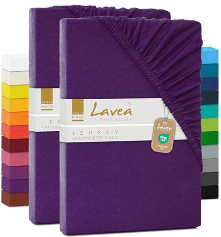 2er Set Spannbettlaken - Serie Maya Doppelpack Spannbetttuch für Matratzen bis 20cm - 140x200cm | 160x200cm, Dunkellila, 100% Baumwolle, hochwertige Verarbeitung, mit Gummizug