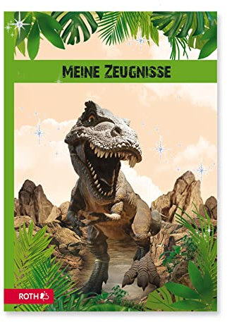 ROTH Carpeta para certificados Tyrannosaurus con efecto de lámina – con 10 fundas transparentes A4, indeleble