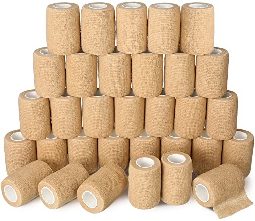 Treela 48 Pack Self Adhesive Wrap Bandage Bulk, 3 Inch x 5 Yard Self Adherent Cohesive Bandage Elastic Athletic Tape Breathable Wound Tape for Stretch Athletic Sports Wrist Ankle(Nude)