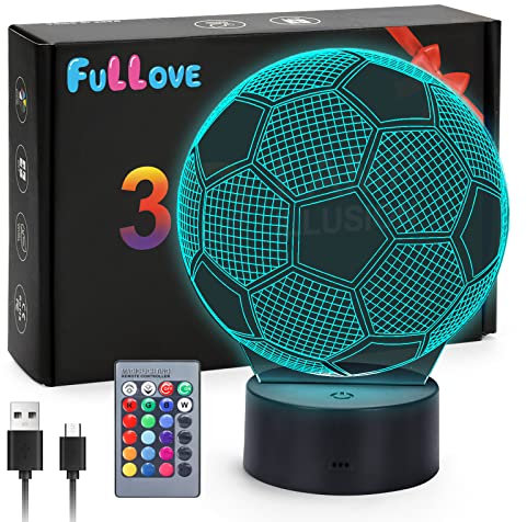 Fullove Geschenke für 6 7 8 9 10 Jährige Jungen Fußball Lampe,5-10 Jährige Jungs Geschenke Kinder 7 8 9 Jahre Geburtstag Jungs ab 5 6 7 8 Fussball Spielzeug für 8 Jährige Jungen Weihnachten