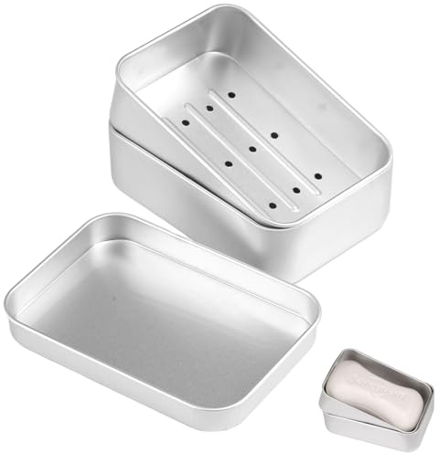 Seifendose aus Aluminium, Seifenschalen mit Abtropfgitter, Seifenbox Reise Klein Wasserdicht, Feuchtigkeitsbeständig Rostfrei Seifenschalen aus Metall zu Hause Reisen (Silber - 1pcs Rechteck)