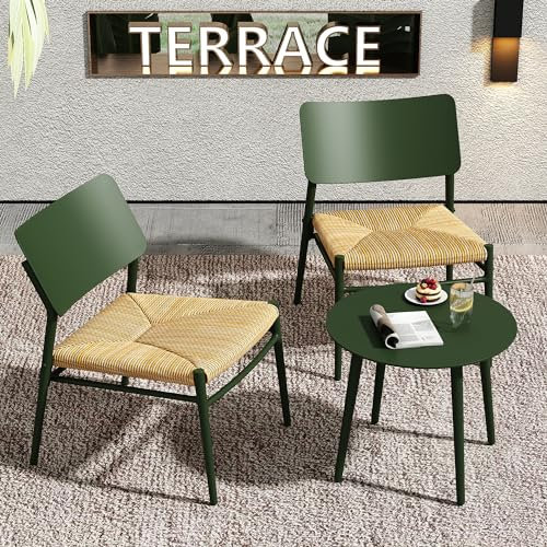 YESGIGA Bistro-Set 3-teilig Aluminium Balkonmöbel-Set, PE Rattan, Ladung 150 kg, Geeignet für Innenhöfe, Gärten und Balkone (Grün)