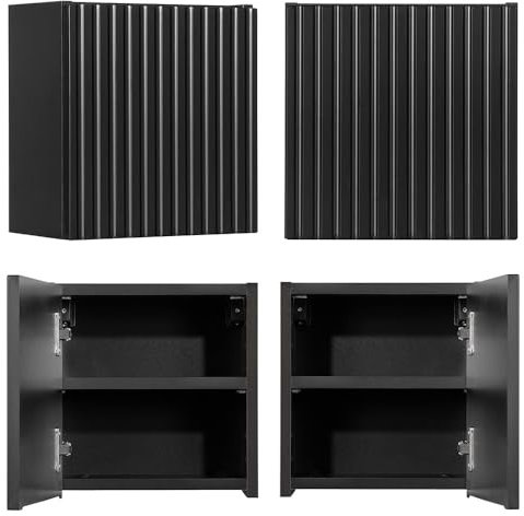 Lomadox Badezimmer Hängeschrank 30 cm schwarz gerillte Front Badschrank Badmöbelschrank B/H/T ca. 30/30/19 cm