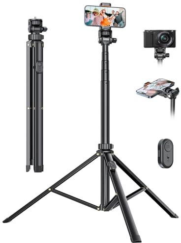 Trípode para Móvil Más Ancho, 180cm Extensible Aluminiocon Trípode con Control Remoto para iPhone y Android Teléfono.