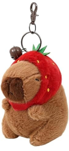 LGWJHCY Capybara Plush Keychain, Pendant Toy Decoration, Strawberry Hat, Realistic Capybara Cuddly Toy, Capybara Pendant for Backpack, Birthday Gift.（Strawberry）