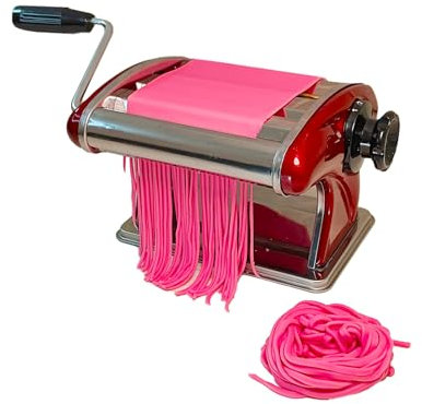 SHILINTONG Macchina per fare la pasta, Tagliatella manuale della famiglia che fa la macchina della pressa perfetta per gli spaghetti fettuccini lasagna gnocco pelle manovella in acciaio inox rosso