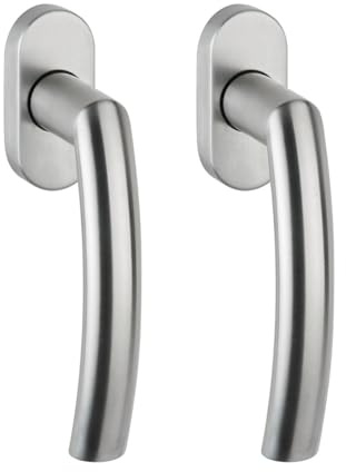 FELGNER set di 2 finestre Torino | quincelleria per finestre moderna acciaio inox | maniglie ergonomiche per sicurezza con funzione rotazione basculante | rosetta ovale | acciaio inox opaco