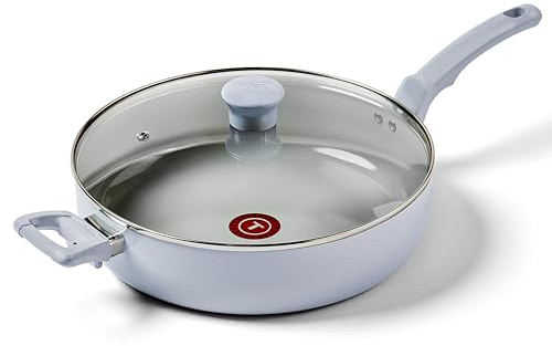 T-Fal Refresh Ceramic Nonstick Saute Pan with Lid 5 Qt, Cooking Pans Nonstick, Oven Safe up to 350°F Cookware, Stay-Cool Handle, Skillet, Blue