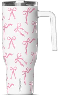 Hydrapeak Voyager 40 oz Fun Sticker Print Tumbler with Handle and Straw Lid | Reusable Stainless Steel Water Bottle Travel Mug Cupholder Friendly | Insulated Cup (Pink Bows)