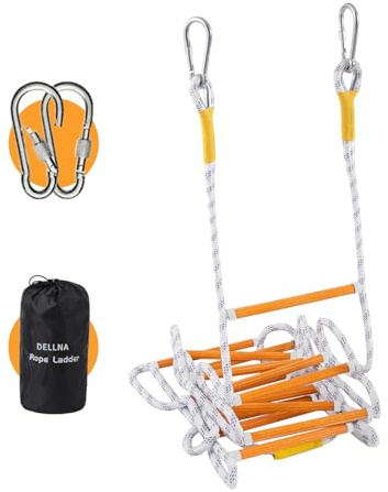 DELLNA Rope Ladder, Fire Escape Ladder 2 Story Window, Flame Resistant Safety Extension Fire Ladders with 2 Hooks (2M, 6.6FT)