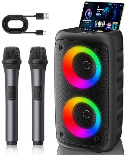 Karaoke 2 Microfonos Inalambricos (2025 Última Generación) | Altavoz con Microfono Bluetooth | Soporta TV/Smartphone/iPad/TWS/AUX/USB/FM | para Party, Cumpleaños, Viajar
