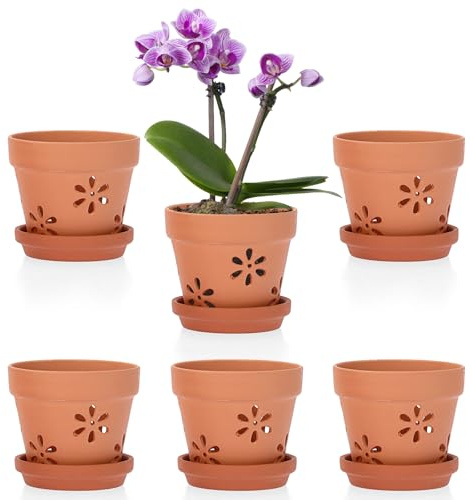 OGANAZI 6 Stück Terracotta Blumenkasten mit Abnehmbarem Untersetzer 10,1 cm Klein Pflanztöpfe Atmungsaktive Blumentöpfe mit Abflussloch Indoor Übertopf Set Balkon Kräutertopf Outdoor Pflanzschalen