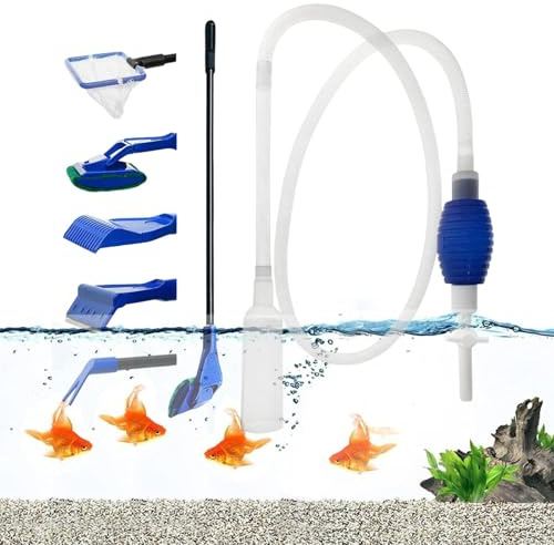 BASTOUR Kit de Nettoyage pour Gravier D'aquarium avec Siphon et 5 Outils de Nettoyage Filtre de Sable de Nettoyage D'aquarium Changeur d'eau pour Aquarium pour Changer l'eau et Nettoyer Le Sable