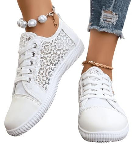 EQWIGKEIT Zapatillas tradicionales para mujer, cómodas, planas, ligeras, transpirables, bordadas, de verano, informales, elegantes, para exteriores, para el tiempo libre, B9 blanco, 41 EU