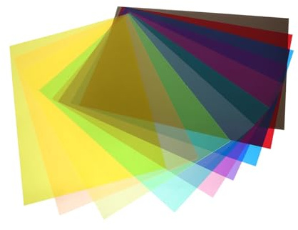 Hoement 10 Pezzi PVC Trasparente Colorati Multifunzione per Artigianato e Decorazioni DIY Pellicola Resistente e Iridescente per Filtri Luce e Progetti Creativi