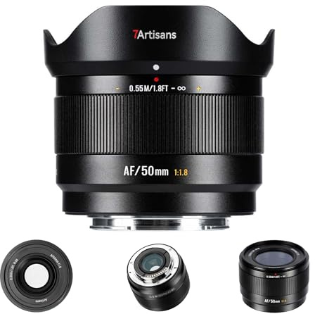 7artisans AF 50 mm F1.8 APS-C objektiv för E-ram, 180 g, stor öppning, autofokusobjektiv med ansiktsigenkänning, för Sony E-ram A6000/A5000/A3000/A6700