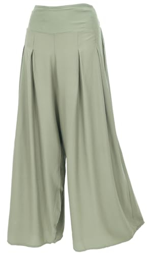 GURU SHOP Boho Hosenrock, Weite Sommerhose - Helles Olivgrün, Damen, Size:L/XL