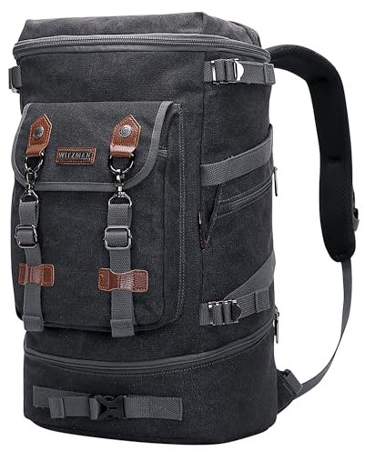 WITZMAN Canvas Vintage Rucksack Reiserucksack Herren Groß Convertible Reisetasche Mit Schuhfach Fit 17 Zoll Laptop Rucksack FüR Geschäftsreisen（A568 Schwarz）