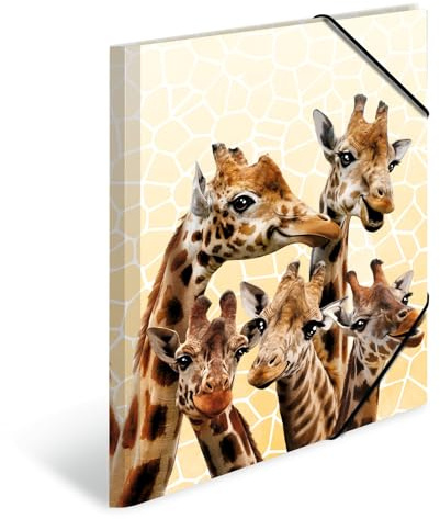 HERMA Sammelmappe A3 Giraffe, Kinder Eckspanner-Mappe aus Kunststoff mit Tier Motiv, Gummizug, Innenklappen und Innendruck für Jungen und Mädchen