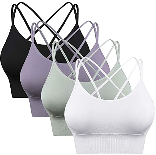 Enjoyoself dam sportbehå utan bygel push up vadderad chic bysthållare med remmar på baksidan, lätt behå topp för yoga träning, 4-svart+lila + grön + vit, M