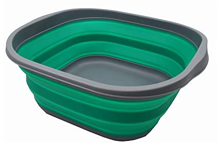 SAMMART 10L Collapsible Tub - Foldable Dish Tub - Portable Washing Basin - Space Saving Plastic Washtub (Dunkelgrau/Blaugrün, 1)