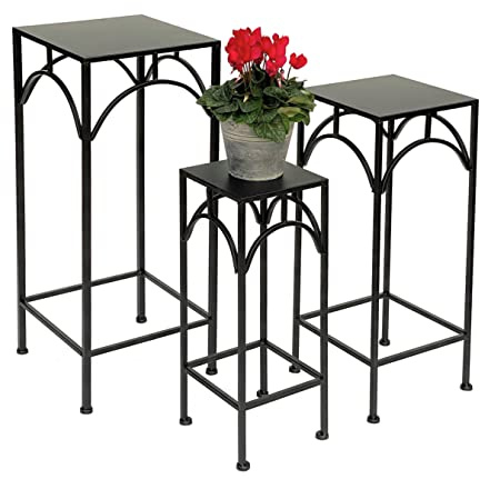 DanDiBo Blompall, metall, svart, fyrkantig, 50–70 cm, blomställ, 96132, 3 set, sidobord, blompelare, modernt växtstativ, växtpall