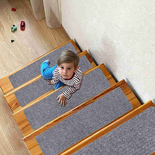 Arthome Alfombras de Escalera Antideslizantes, 15 Paquetes 20cm x 76cm Madera Escalones, Autoadhesivo Alfombra Antideslizante Seguridad para Mascotas, Ancianos y Niños (Gris)