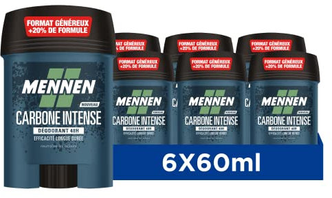 Mennen NATURAL FORCE Deodorant d'origine naturelle homme 48H stick large sans alcool anti traces - Lot de 6